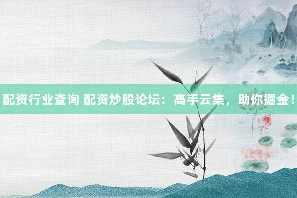 配资行业查询 配资炒股论坛：高手云集，助你掘金！