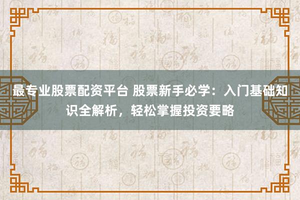 最专业股票配资平台 股票新手必学：入门基础知识全解析，轻松掌握投资要略