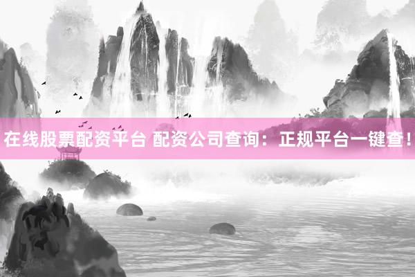 在线股票配资平台 配资公司查询：正规平台一键查！